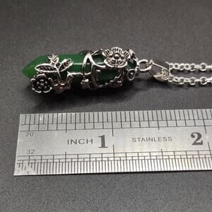 925 Silver Necklace W/ Green Jade Crytsal Boho Floral Vine Women's Fashion Gift